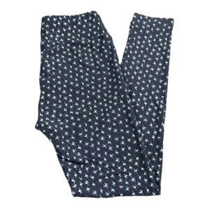 Women's Lularoe Navy Blue w/ Flamingo Buttery Leggings Size O/S EUC #6211